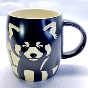 Houston Zoo Red Panda Etched Mug Matte Black Cream Ceramic Coffee Cup 14 oz